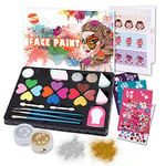 Face Paint Kit for Kids 14 Colors Washable Face Painting Palette Non Toxic with Hair dye cream Stencils Glitters Brushes Sponges for Party Cosplay Christmas Makeup Body Festive Face Paint Kids