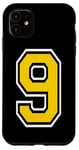 Coque pour iPhone 11 Numéro 9 en jaune, noir, blanc, version de poche