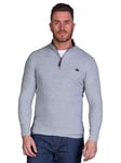 Raging Bull Ribbed Textured Quarter Zip Jumper, Grey Marl