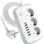 Lntyq Multiprise avec USB, multiprise 3 Prises avec 5 Prises de Distribution USB et 1 USB C de Bureau avec Interrupteur, rallonge de 2 mètres,