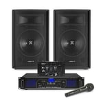 SL 10" Party Speakers and Amplifier, DJ Mixer & Mic Set FPL1000 with Bluetooth