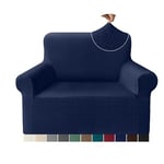 Granbest Housse de fauteuil jacquard de qualité supérieure, haute élasticité, douce pour la peau, pour le salon, protection de chaise antidérapante pour enfants et animaux domestiques (1 place, bleu