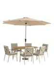 Bramblecrest RHS Wisley 6-Seater Ellipsis Garden Dining Table & Chairs Set with Parasol, Mocha