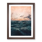 Ocean Beneath A Peach Sky Painting Modern Framed Wall Art Print, Ready to Hang Picture for Living Room Bedroom Home Office Décor, Walnut A4 (34 x 25 cm)