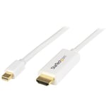 StarTech Mini DisplayPort to HDMI Converter Cable - 3 ft (1m) - mDP to HDMI Adapter with Built-in Cable - (M / M) Ultra HD 4K - White (MDP2HDMM1MW) -