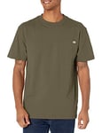 Dickies Men's Short Sleeve Heavyweight Crew Neck Pocket T-Shirt Henley, Black Olive, S