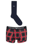 Emporio Armani Men's Trunk+Socks Tartan Mix Gift Set, Check/Marine, XL