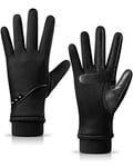 HOLDINA Winter Gloves for Women Warm, Waterproof Gloves Women with Touch Screen Fingers, Ladies Gloves Winter with Anti-Slip Leather(Black,M)