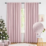 Pink Full Blackout Curtains for Nursery Girls Bedroom, 54 Inches Long Burlap Linen Textured Thermal Insulated 100 Room Darkening Back Tab Rod Pocket Drapes for Living Room Dining, 52"W 2 Panels