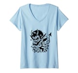 Womens Anime Devil Japanese Folklore Yokai V-Neck T-Shirt