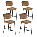 MEUBLE COSY Lot de 4 Tabouret de Bar Vintage avec Dossier et Repose-Pieds, Siège Rembourrés de 69 cm de Haut, Chaises Hautes en Suédine Cadre en métal, Style Industriel, Marron