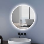 Meykoers Miroir salle de bain rond avec Interrupteur tactile, Dimmable lumineux Miroir Mural LED 50cm - Blanc froide