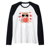 Valentine's Day Funny Teddy Bear Heart Love Valentines Raglan Baseball Tee