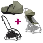 Stokke Pack Poussette duo chassis YOYO³ Noir + pack 6+ Olive nacelle