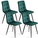 Lot de 4 chaises salle à manger, velours, pieds métal, style scandinave, chaise coiffeuse - Vert