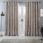 Sienna Crushed Velvet Eyelet Ring Top Pair of Fully Lined Curtains - Natural 90" x 90"