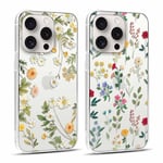 Coalbooliy 2 Pièces Coque pour iPhone 15 Pro 6,1", Silicone Transparente Étui avec Aesthetic Motif Fleur Dessin Ultra Fine Téléphone Housse Antichoc Case Filles Femmes Cover, 11