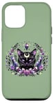 iPhone 14 Sage Green Cat Cute Black Cat Goth Witchy Cat Witch Cat Moon Case