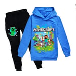 Kids Minecraft träningsoverall Set Sport Hoodie Byxor Casual outfit - Perfet blue 150cm