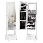 VEVOR Armoire à Bijoux avec Miroir Pleine Longueur, Organisateur de Bijoux sur Pied avec Rangement, Meuble de Rangement pour Bijoux Verrouillable, Doublure en Velours, LED Intérieur, Tiroir, bLANC