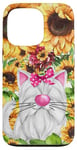 Coque pour iPhone 13 Pro White Cat Watercolor Graphic For Cat Mom Sunflower Floral