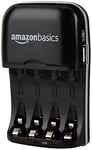 Amazon Basics 4 Slot Ni-MH AA & AAA Battery Charger With Indicator LEDs, With USB Port, Black