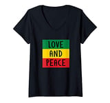 Womens Rasta Reggae Love and Peace V-Neck T-Shirt