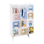 Relaxdays Armoire Chambre d'enfant, modulable, 2 Tringle à vêtements, DIY, étagère Animaux, HLP 145x110x37 cm, Blanc