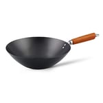 Ken Hom Wok Acier au Carbone, 31cm, Classic, Léger avec revêtement anti-adhésif double couche et manche en bois, Ne passe pas au lave-vaisselle, Garantie de 2 ans, KH331001