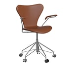 Fritz Hansen - 3217 Sjuan - Helklädd, Läder, Soft Cognac - Brun - Brun - Kontorsstolar