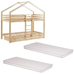 Ensemble Lit superposé Avec tiroir Beige 90x190 + 2 Matelas enfant 90x190 Laïba Kids