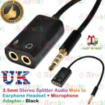 3.5mm Audio Adapter Male to Earphone Headset Microphone Splitter Aux & PC iPhone