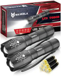 Maxesla Lampe Torche LED 2000 Lumens, 2024 Lampe Torche LED Super Lumineuse, Puissante Alimentée par Pile, Zoomable, Résistante à l'eau, IP65 Lampe de Poche Tactique, Camping en Plein Air, 6 Piles AAA