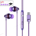 OLAF Nouveaux écouteurs de type C / 3,5 mm Écouteurs filaires Casques HiFi avec micro Basse Casque de jeu stéréo Mains libres Sport Écouteur Musique-Violet-Type C