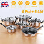 Set of 12 Non Stick Cookware Cooking Saucepans Pots Pan Set With Glass Lids