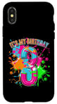 Coque pour iPhone X/XS T-shirt 3ème anniversaire pour filles et garçons. Éclaboussures de peinture de 3 ans