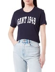 GANT Women's MD. Logo SS T-Shirt, Evening Blue, L