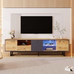 Meuble tv 190x40x50cm, avec led, cloison en verre, charnière tampon, design assorti aux couleurs, naturel