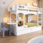 90x200cm lit superposé pour enfants, lit mezzanine escalier avec bureau pliant et étagère, lit enfant multifonctionnel avec tiroirs, protection