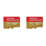 SanDisk Extreme Plus 32 GB MicroSDHC Memory Card, SD Adapter With A1 App Performance And Rescue Pro Deluxe, Up to 95 MB/s, Class 10, UHS-I, U3, V30 (Pack of 2)