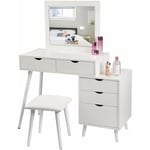 Coiffeuse table en mdf - Coiffeuse Table cosmétique avec miroir et tabouret - 80x40x125cm - Blanc Woltu