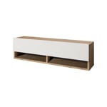 Meuble TV Ananke, Buffet de salon, Armoire basse pour TV, Base murale de rangement, 100x32h29 cm, Chêne et Blanc