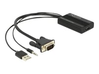 Delock - Adapter For Strøm/Lyd/Video - Hd-15 (Vga), Mini-Phone Stereo 3.5 Mm, Usb (Kun Strøm) Hann Til Hdmi Hunn - 25 Cm - Svart - Tommelskruer, Aktiv, Usb-Strøm + Lyd, 1080P Støtte 60 Hz