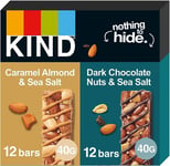 KIND Bars, Gluten Free Snack Bars, Variety Pack Dark Chocolate Nuts & Sea Salt and Caramel Almond & Sea Salt, High Fibre, Healthy Snack, No Artificial Colours, Flavours or Preservatives, Multipack 24 x 40g