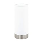 Eglo Lampe de table Damasco 1, lampe de chevet en acier nickel mat et verre blanc satiné, douille E27, interrupteur inclus