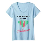 Womens Crypto is My Valentine: Trader Heart Bitcoin Investing Humor V-Neck T-Shirt