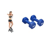 Sunny Health & Fitness Mini Stepper Machine, Stair Stepper Exercise Equipment with Resistance Bands & Amazon Basics Neoprene Dumbbell Pair, 10kgs 2 x 5 Kg, Blue