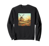 Whet Fields With Windmills Vintage Landscape Graphic Sweatshirt