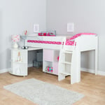 Stompa Uno S Plus Mid-Sleeper with White Headboard, Pull-Out Desk and 2 Door Cube Unit