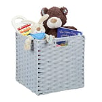 Relaxdays Folding Storage Basket, Square PP Bathroom Organiser Box, Wicker-Look Shelf Bin, 31x32x30 cm, Grey